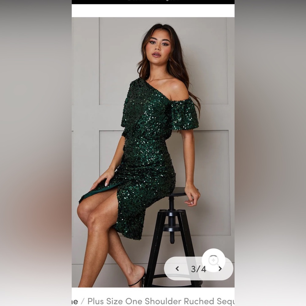 Gorgeous Chi Chi London Plus Size One Shoulder Ruched Sequin Midi Dress NWT